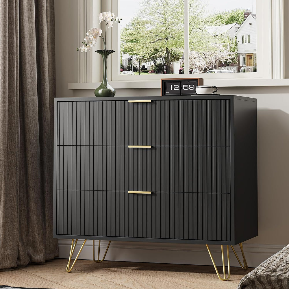 MAISONARIA Black 3 Drawer Dresser for Bedroom, Modern Closet Dressers Chest o...