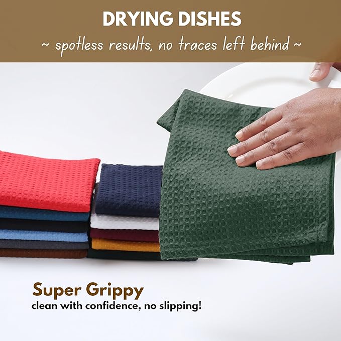 Native Fab Waffle Weave Dish Towels 12 Pack, 100% Cotton Kitchen Dishcloths - Image 4