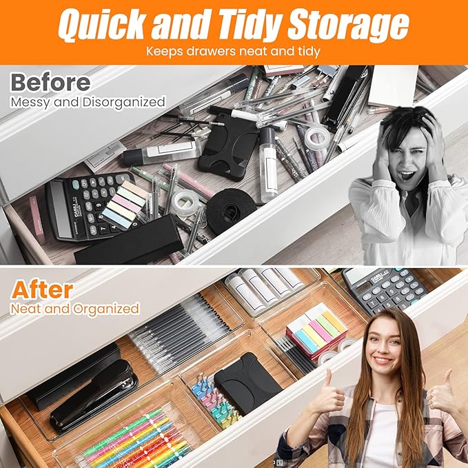 9 Pack Clear Plastic Drawer Organizer Set, Acrylic Non Slip Non Cracking - Image 5