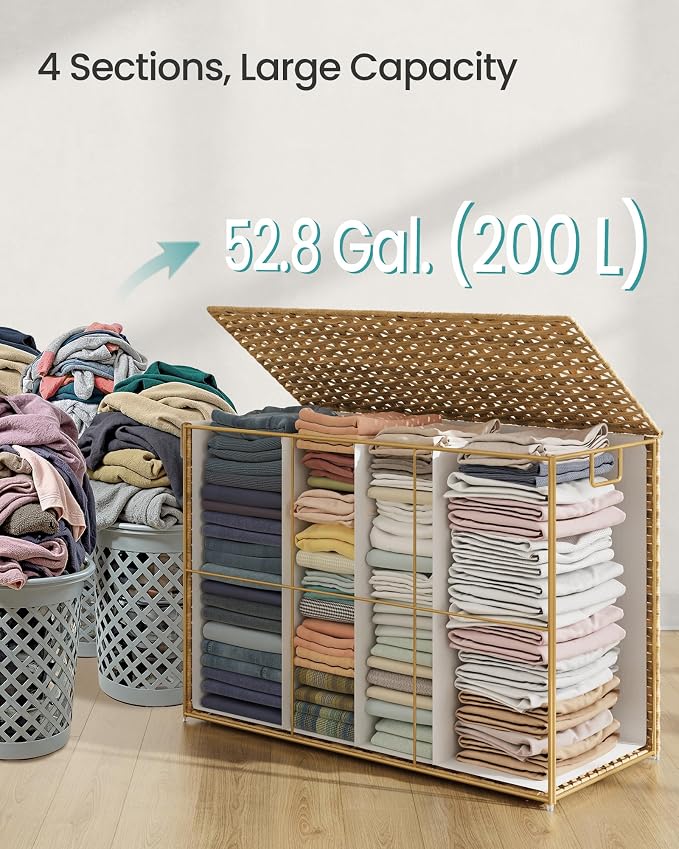 SONGMICS Laundry Hamper with Lid, 200 L Clothes Hamper with 2 Removable Liner