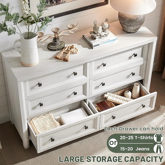 Farmhouse 6 Drawers Dresser for Bedroom, Metal Handle, Storage Closet Dressers - Image 5