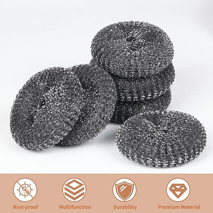 6PCS Steel Wool Scrubber Wire Sponge Set, Barbecue Grill Cleaning Scrubber Pads - Image 5