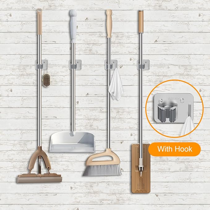 4 Pack Stainless Steel Mop and Broom Holder Wall Mount - Image 5