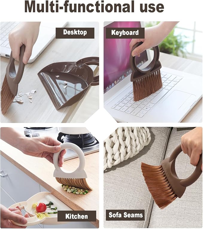 Round Handle Brush and Dustpan Set Small Broom & Dustpan Portable Handheld - Image 6