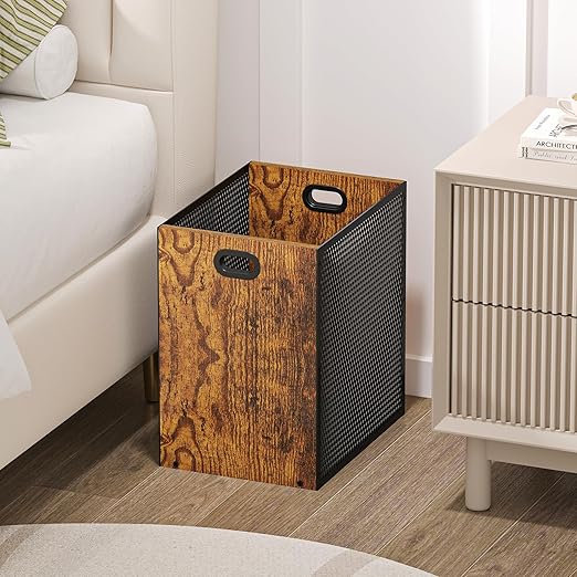 Retro Office Trash Can, Iron and Wood Combination Bedroom Garbage Can, - Image 5