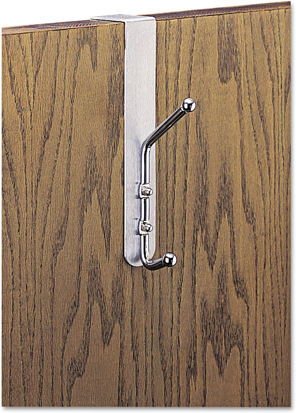 Safco Over-The-Door Double Coat Hook, Chrome-Plated Steel, Satin Aluminum Bas...