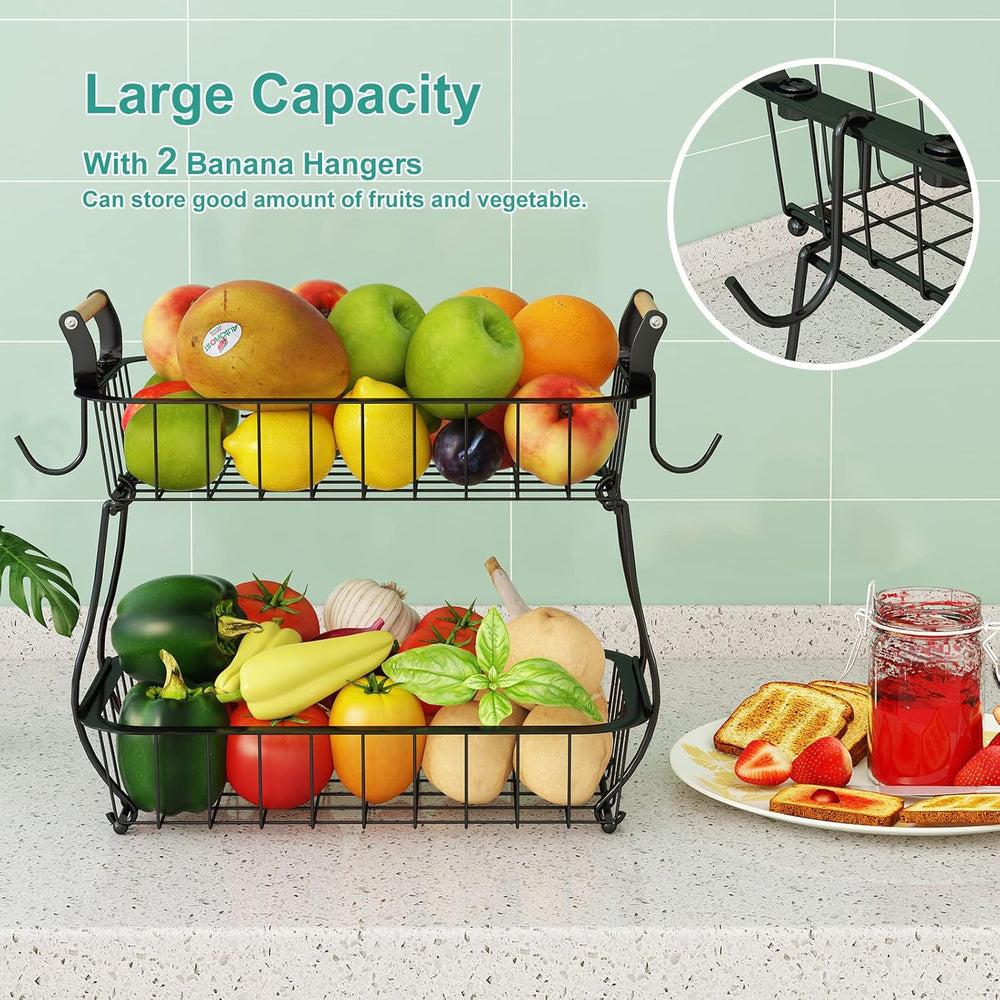ANTOPY 2 Tier Fruit Basket with 2 Banana Hangers & Dish Drying Rack Small...