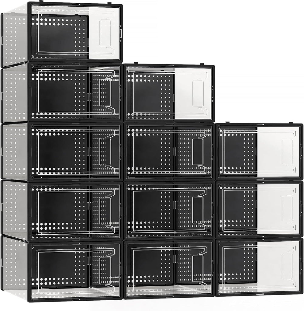 12 Pack Large Shoe Organizer Storage Boxes for Closet, Modular Space Saving S...