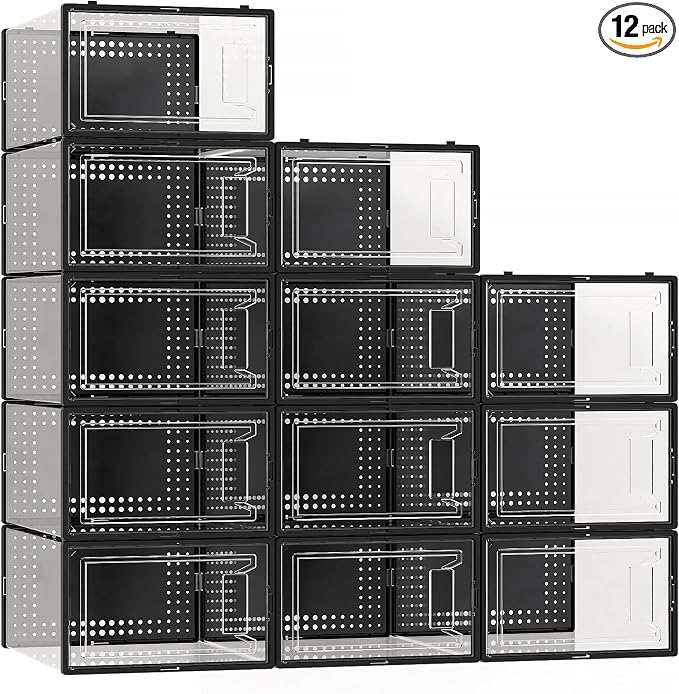12 Pack Large Shoe Organizer Storage Boxes by SecretSpace