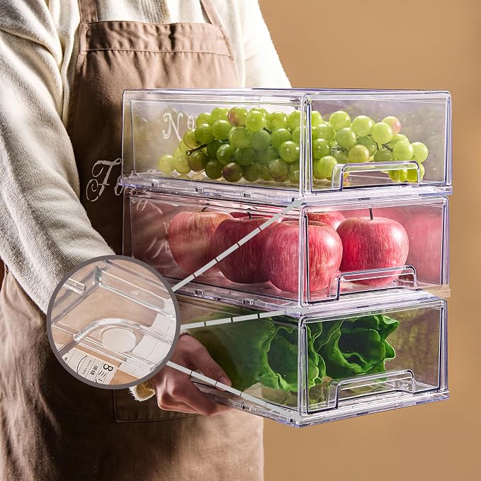 PeJeyiee 6 Pack Clear Stackable Refrigerator Organizers and Storage Drawers - Image 5