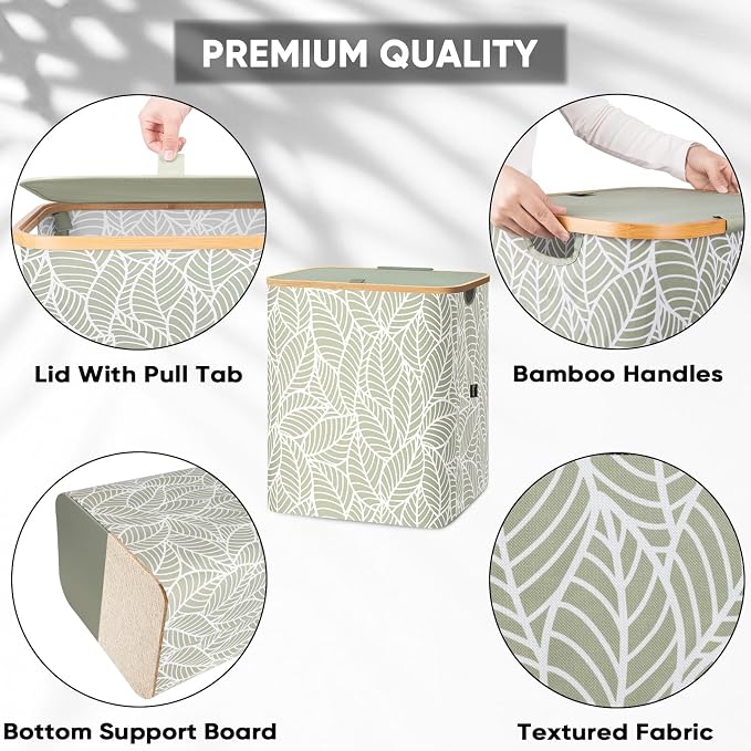 BALEINE Laundry Hamper with Lid, Tall Laundry Baskets with Bamboo Pull Handles - Image 3