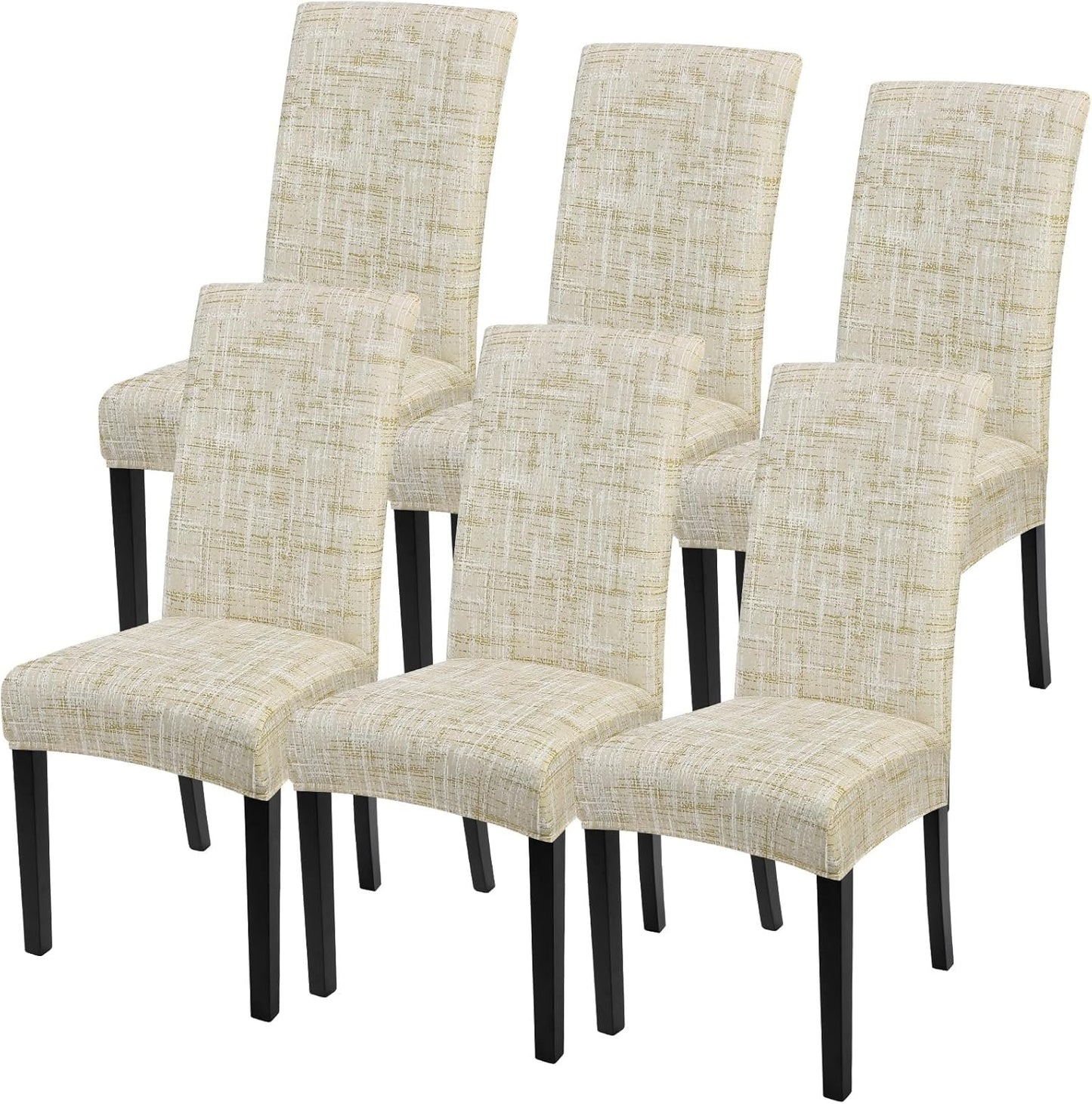 SearchI Dining Room Chair Covers Set of 6, Stretch Printed Parsons Chair Slipcovers Removable Washable Kitchen Chair Protector Cover for Dining Room, Hotel, Ceremony (Flaxen Print)