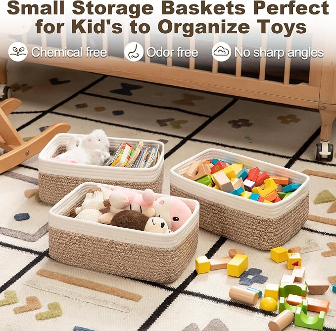 3 Pack Small Storage Baskets for Organizing, Cute Woven Decorative Gift Baskets - Image 3