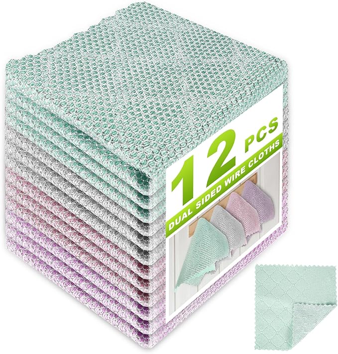 12 Pcs Multipurpose Wire Dishwashing Rag, Upgraded Double-Layer Non-Scratch by INFICRIME