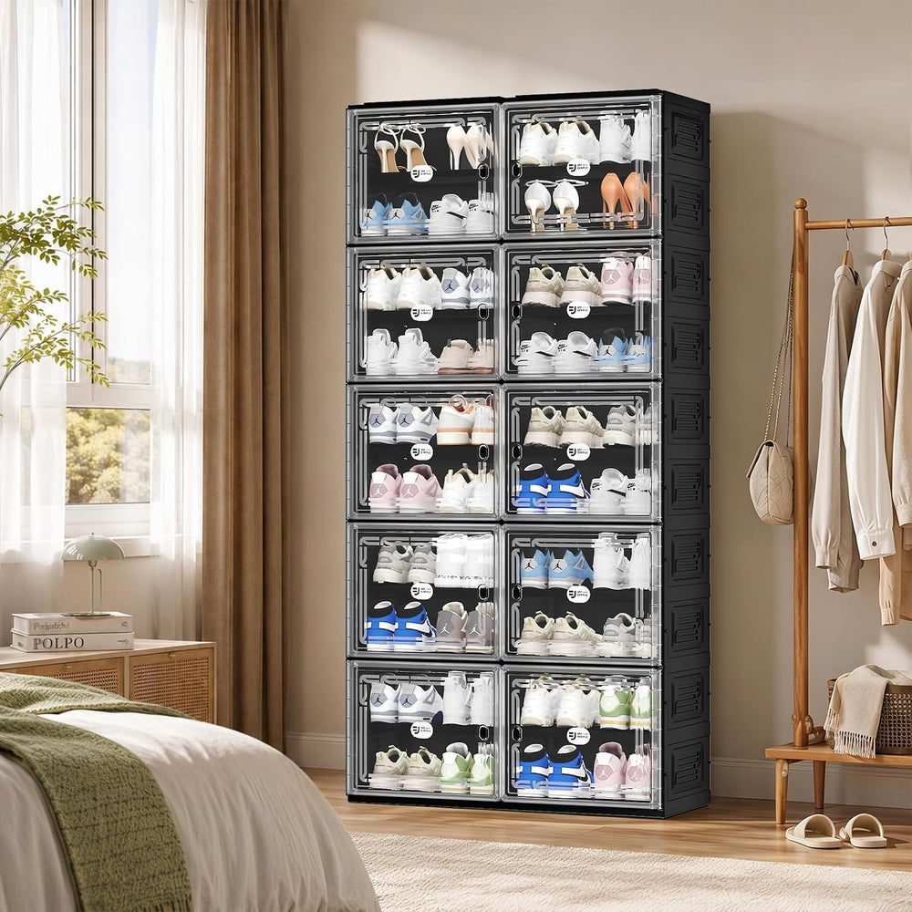 Black Shoe Storage Cabinet for 40 Pairs with Magnetic Clear Doors