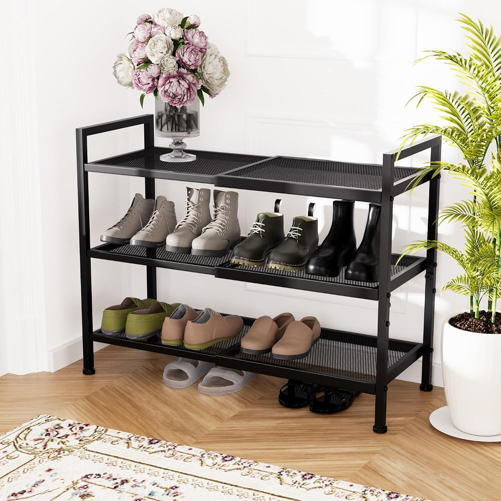 Expandable Shoe Rack for Closet, Entryway, Shoe Storage, 3-Tier, Black