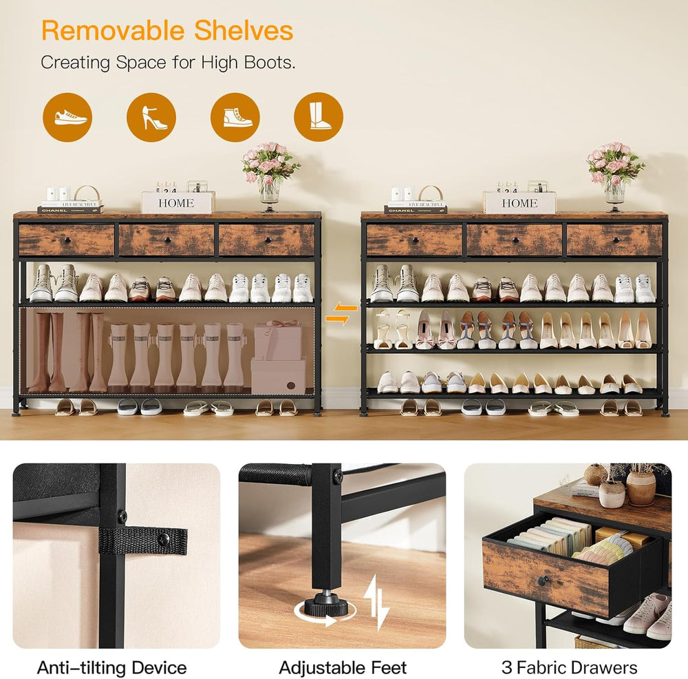 usikey 4 Tier Shoe Rack with 3 Drawers & 3 Oxford Fabric Shelves, Holds 1...