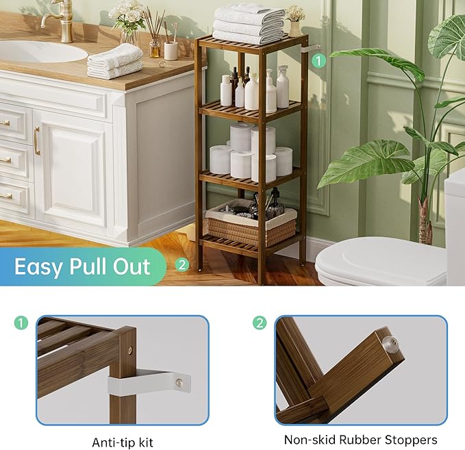 SMIBUY Bathroom Storage Shelf, 5-Tier Bamboo Rack Organizer - Image 7