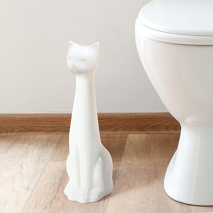 Allure Home Creation Cat 3-Piece Ceramic Toilet Brush Holder & Soap Dispenser - Image 3