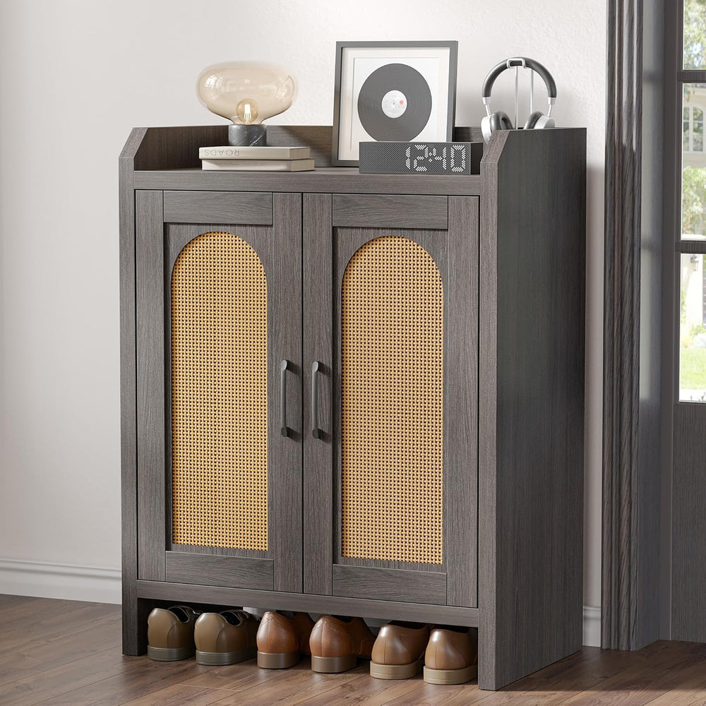 Mericonia Shoe Cabinet Storage for Entryway, Natural Rattan Shoes Cupboard, W...
