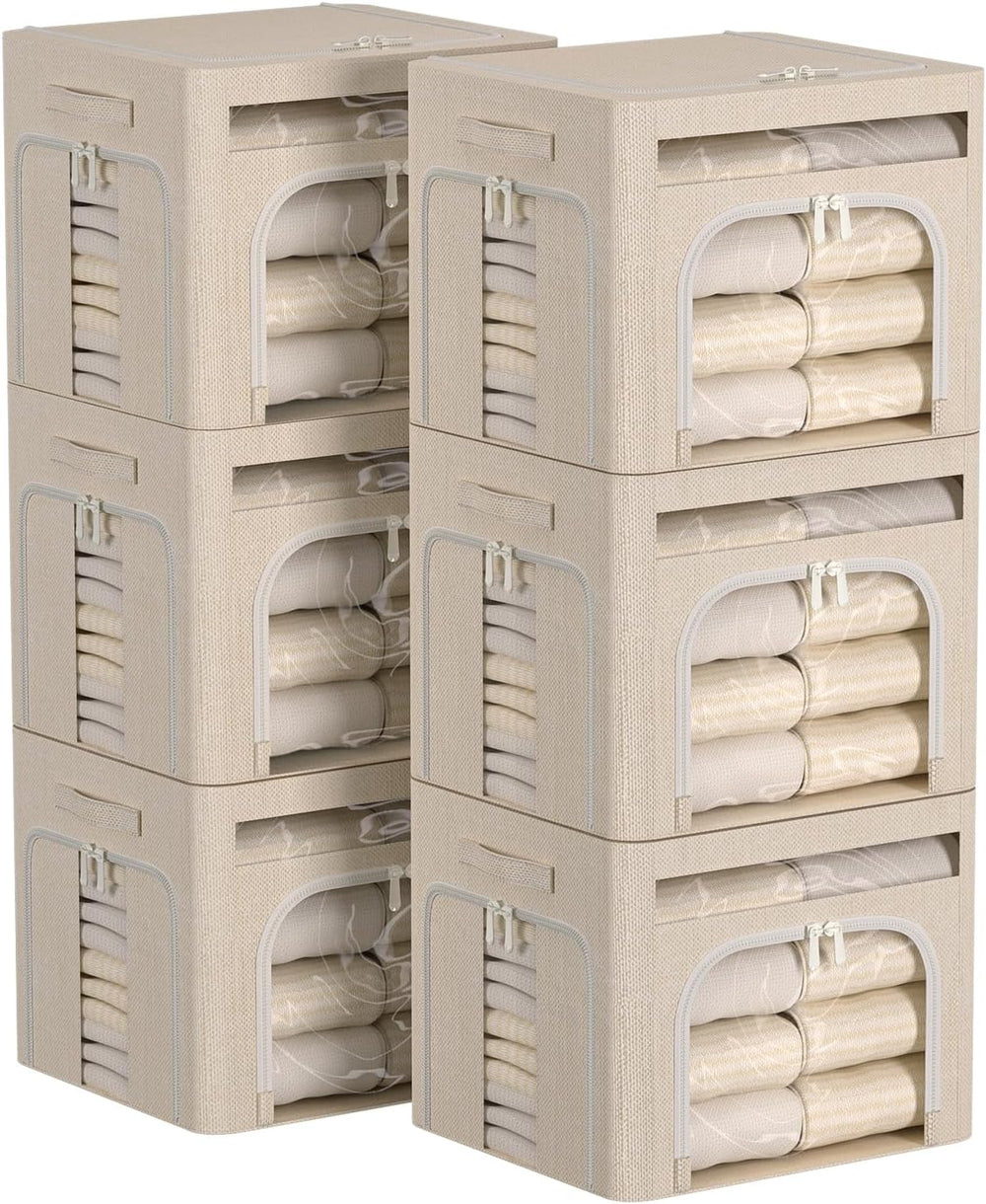 FHSQX 6 Pack Foldable Storage Bins for Clothes Clothes Storage Bins with Meta...