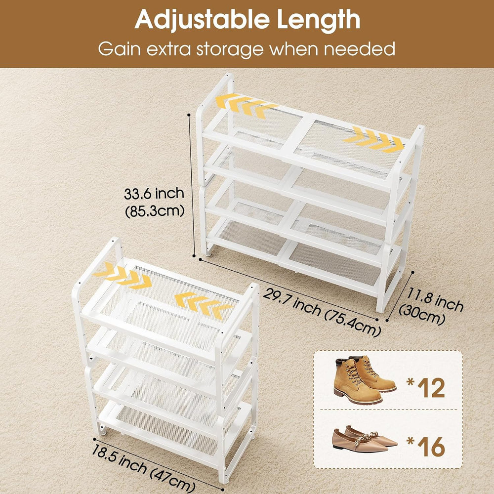 SAYZH Expandable Shoe Rack for Closet, Adjustable Metal Shoe Organizer with S...