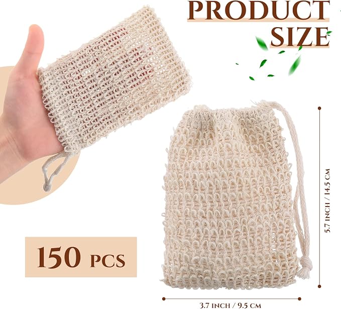 Rtteri 150 Pcs Soap Exfoliating Bag, Natural Sisal Soap Pouch Saver Body Shower - Image 2