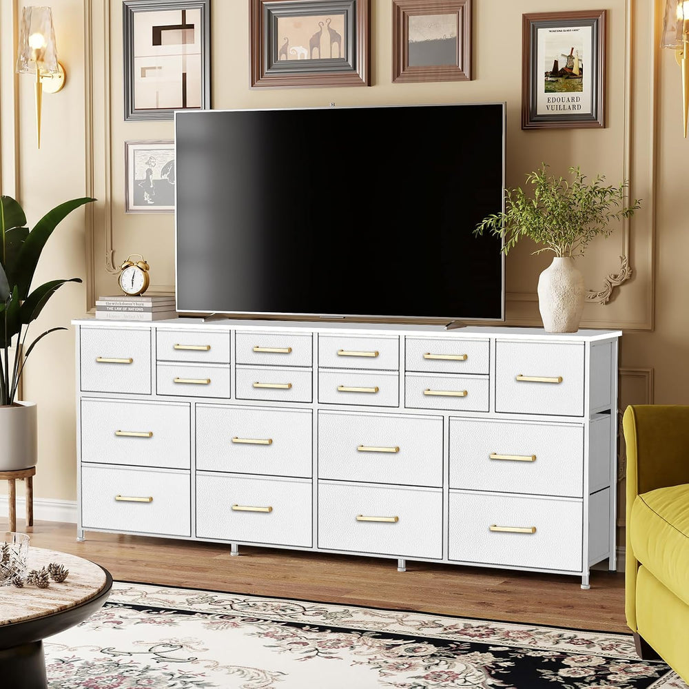 VASICAR 74.8 Inch Wide TV Stand, Dressers for Bedroom with Fabric Drawers