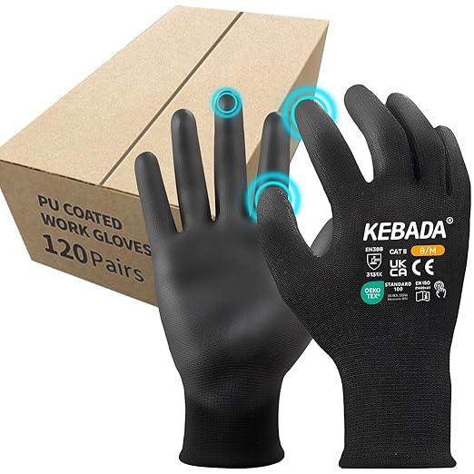 Kebada Safety Work Gloves, 120 Pairs Bulk Pack, Touchscreen, PU Coated by KEBADA