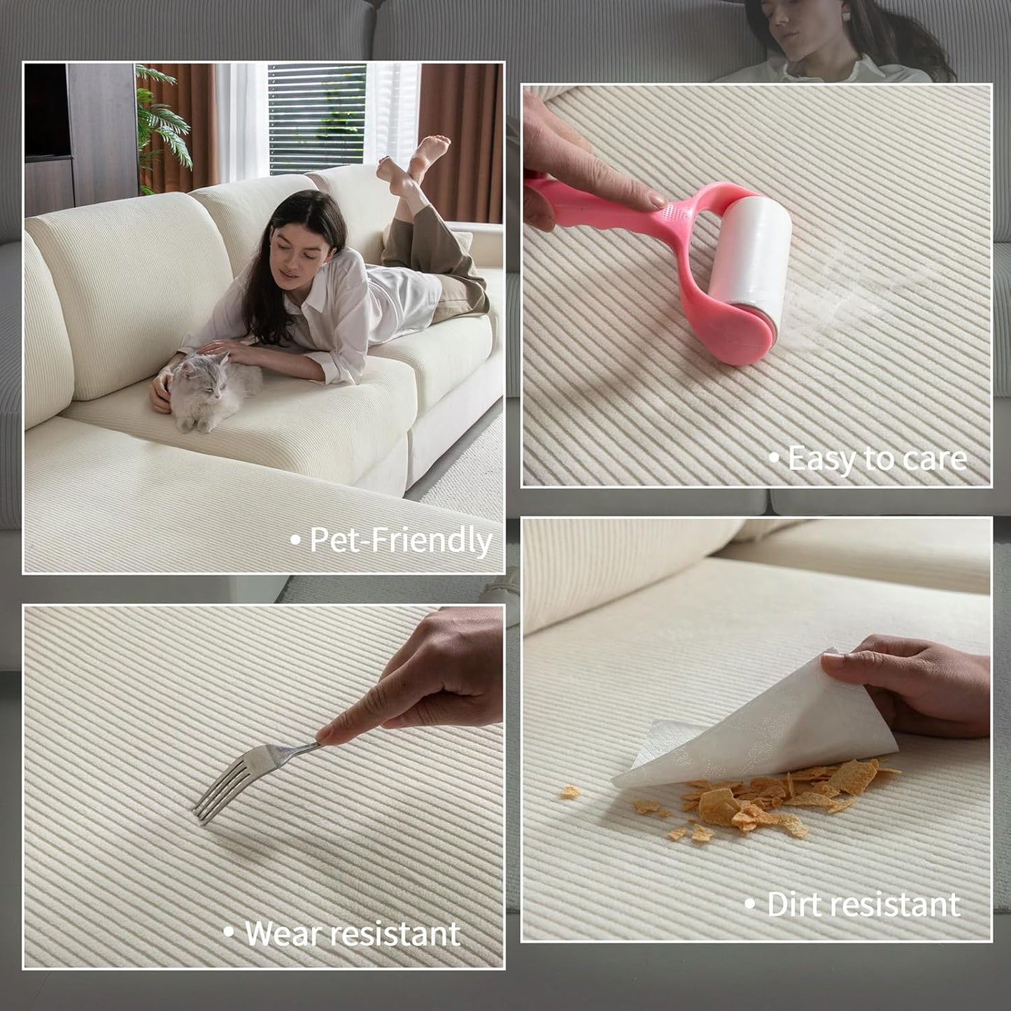 OHSIO Sectional Couch Covers, Wear Resistant Stretch Sofa Covers Washable Soft Couch Cushion Covers Anti Slip Furniture Protector Sofa Slipcovers for Pets (1 Piece Back Couch Cover, Ivory)
