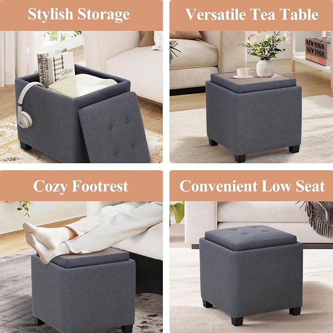 COLAMY Fabric Square Storage Ottoman - Image 3