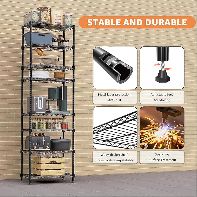8 Tier 2000 lbs Storage Rack Metal Wire Shelving Unit, Storage Standing Shelf - Image 5