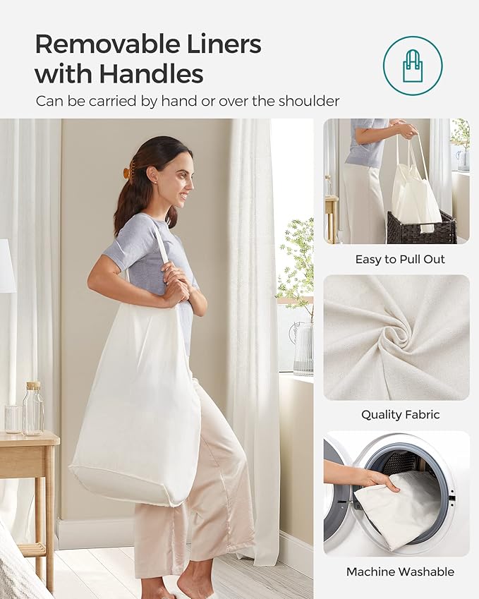 SONGMICS Laundry Hamper with Lid, 130L Clothes Hamper with 2 Removable Liner - Image 4