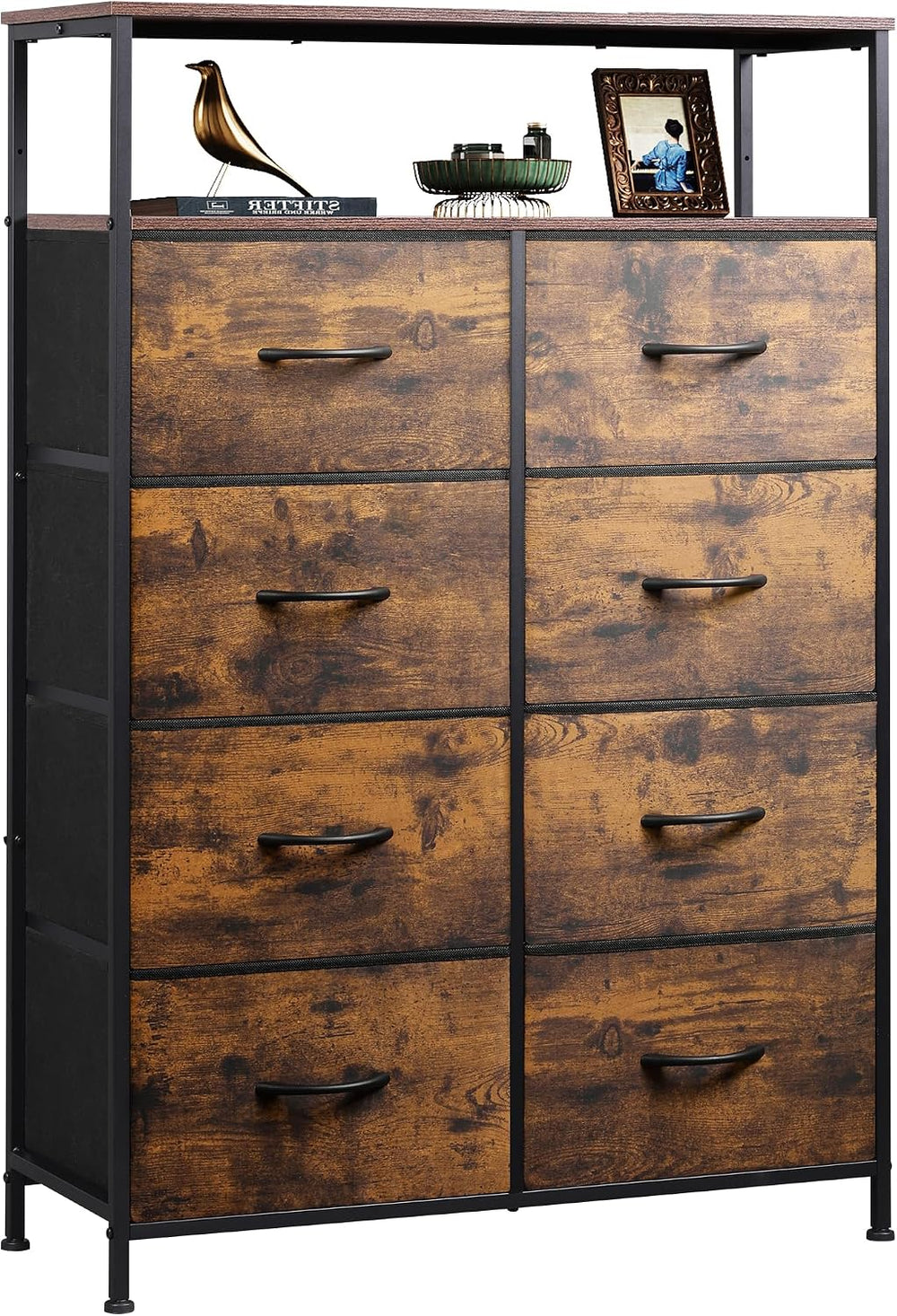 WLIVE Fabric Dresser for Bedroom with Open Shelves, Tall Dresser with 8 Drawe...