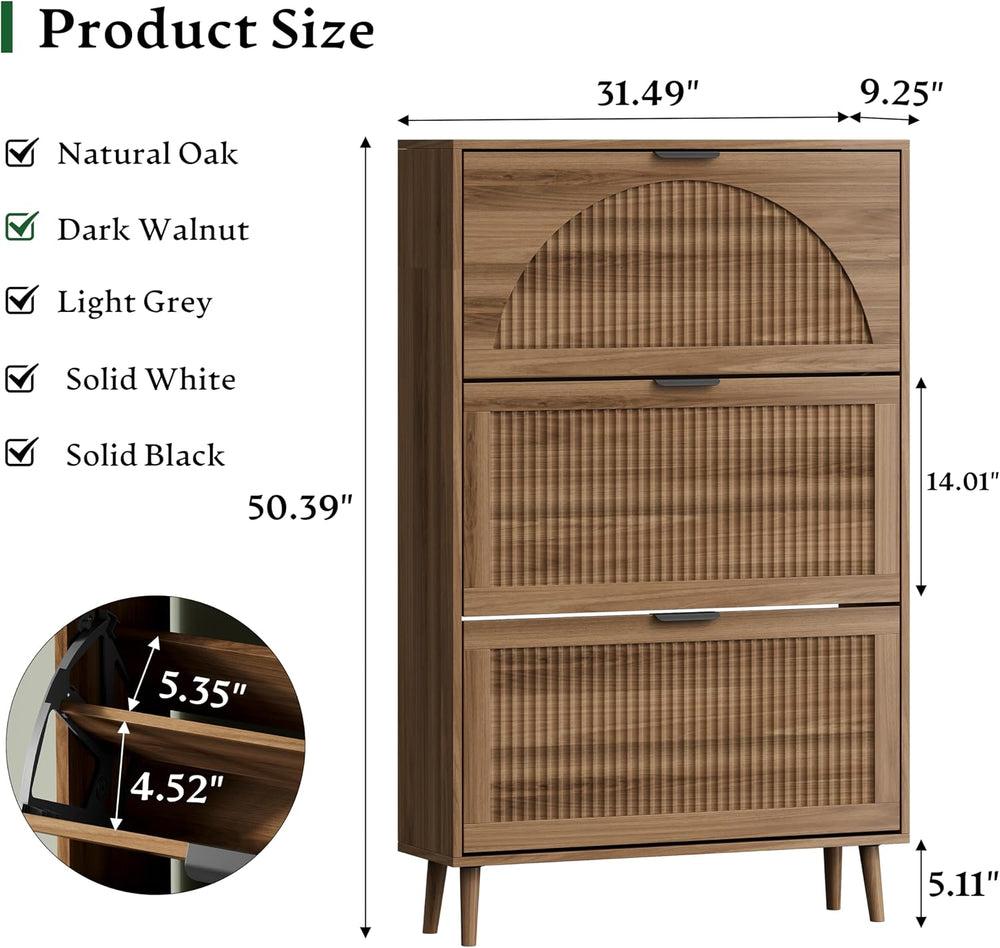 Xixini Shoe Storage Cabinet with 3 Flip Drawers, 50" Tall Narrow Wood Fl...