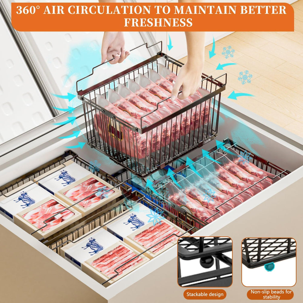 Large Freezer Organizer Bins for 5 to 9 Cu.Ft,Leak-Proof Bottom，4Pack