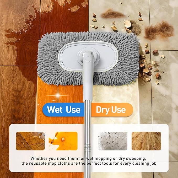 6PCS Reusable Mop Pads Fit for Flat Mops, Chenille Mop Refill Pads Washable Mop - Image 6
