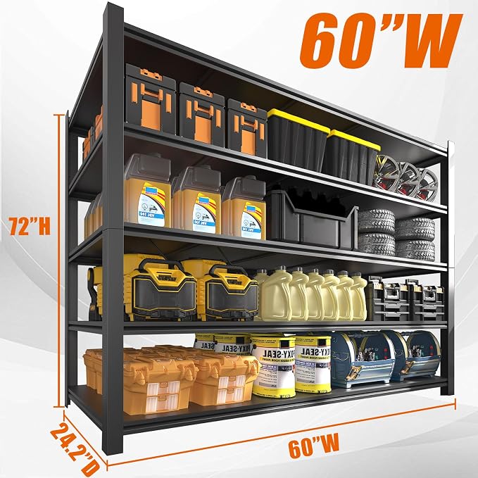 60" W Garage Shelving Heavy Duty Metal Shelving 3000LBS Storage Shelves - Image 2