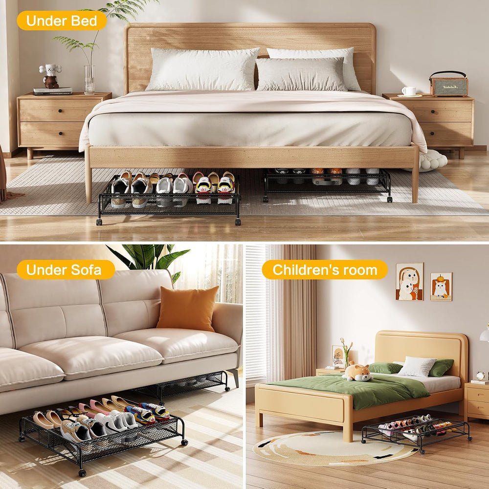 Under Bed Shoe Storage Organizer, 2 Pack Under Bed Storage Containers with Wh...