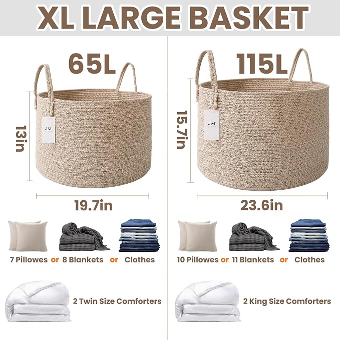 Woven Blanket Basket, 115L Large Rope Storage Bin - Image 2
