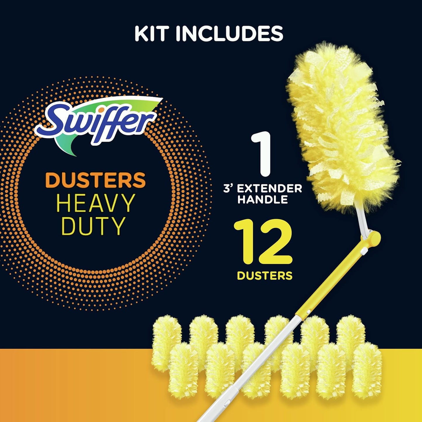 Swiffer Duster Extended Handle Starter Kit and Heavy Duty Refill Cleaning Bundle