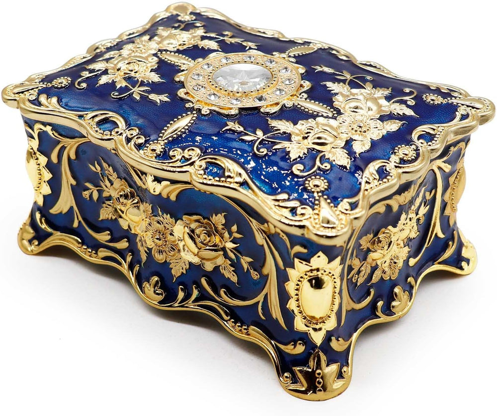 Luxury Vintage Rectangle Metal Alloy Jewelry Box Trinket Organizer Storage Bo...