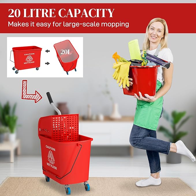 HOMCOM Compact Mop Bucket with Wringer on Wheels - Image 3