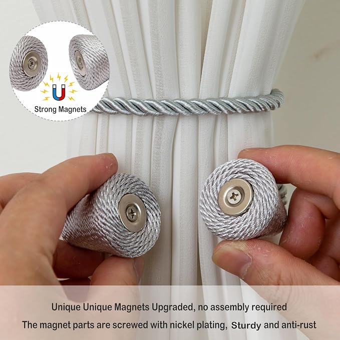 Magnetic Curtain Tiebacks 2 Pack Outdoor Rope Curtain Tie Backs Decorative - Image 3