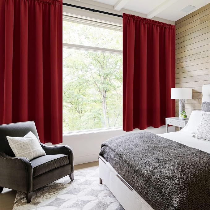DWCN Christmas Burgundy Room Darkening Blackout Curtains - Image 2