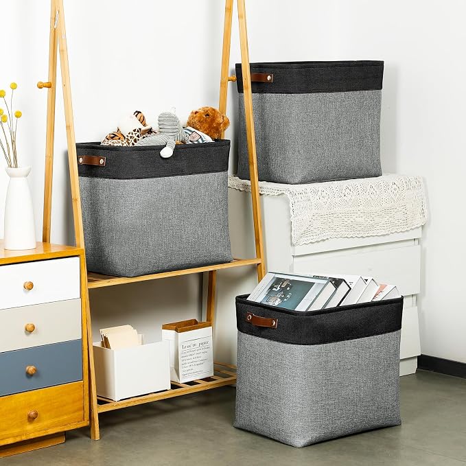 DULLEMELO Grey Storage Baskets for Organizing 3 Pack Fabric Shelf Baskets for - Image 3