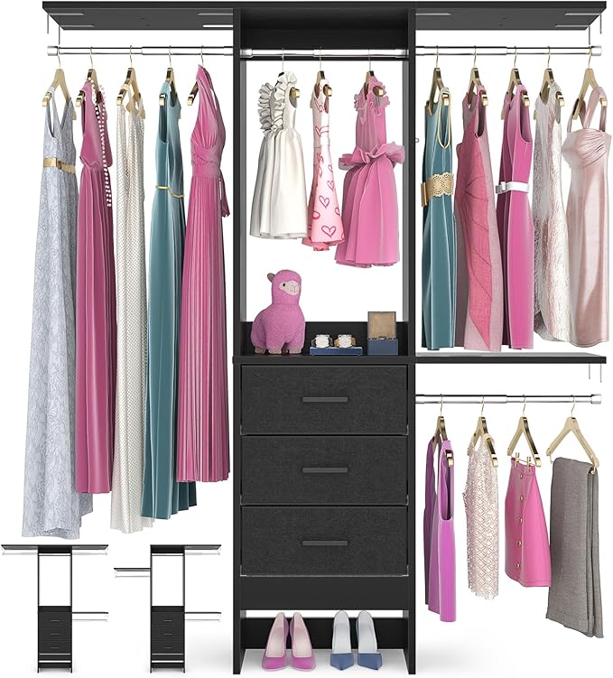 4FT Small Closet System with 3 Fabric Drawers, Flexible Built-In Clothes by Besiost