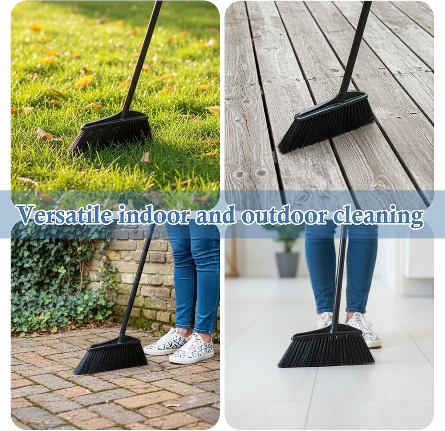 Black Broom for Floor Cleaning, 35" Heavy Duty Iron Handle Angled Broom with Stiff Bristles, Manual Sweeper for Kitchen, Apartment, RV, Small Spaces, Indoor Outdoor Use, 1 Pack