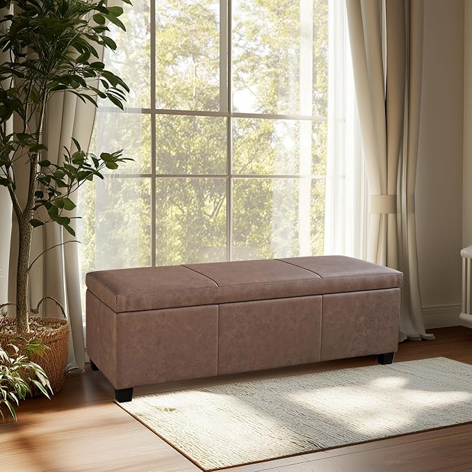 BELLEZE Storage Faux Leather Ottoman, 47 Inch Bench Bedroom Bench - Image 9