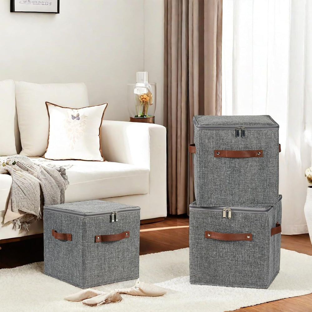 4PCS Storage Cubes with Lids Cotton Linen Fabric Bins Boxes